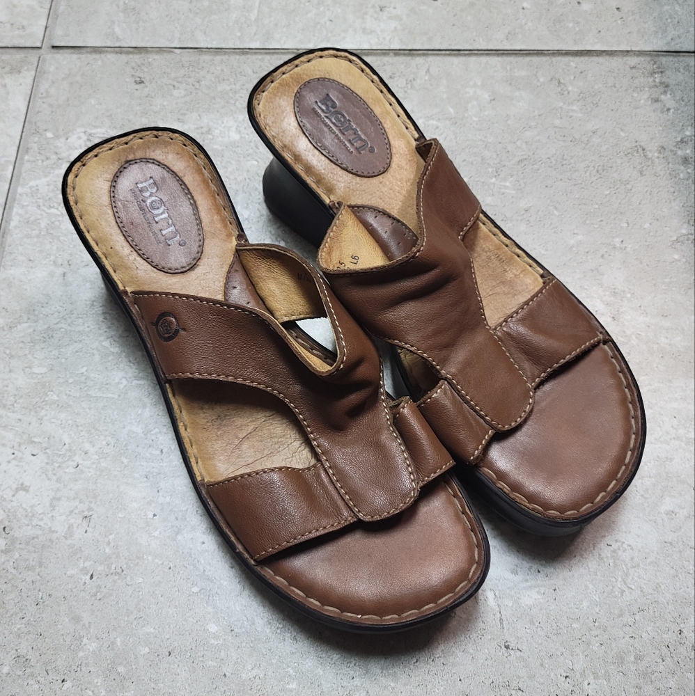 Born brown slide on sandal
